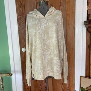 Women’s Freely Palm Print Lightweight Hoodie Beige Tan Long Sleeve Size 2X 💚🍄
